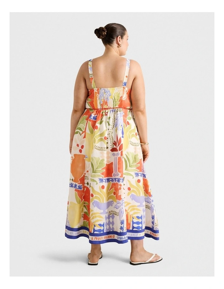 Mattie Seam Detail Linen Midi Dress in Multi image 2