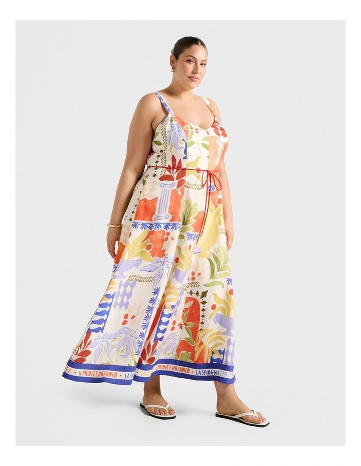 Mattie Seam Detail Linen Midi Dress in Multi image 3