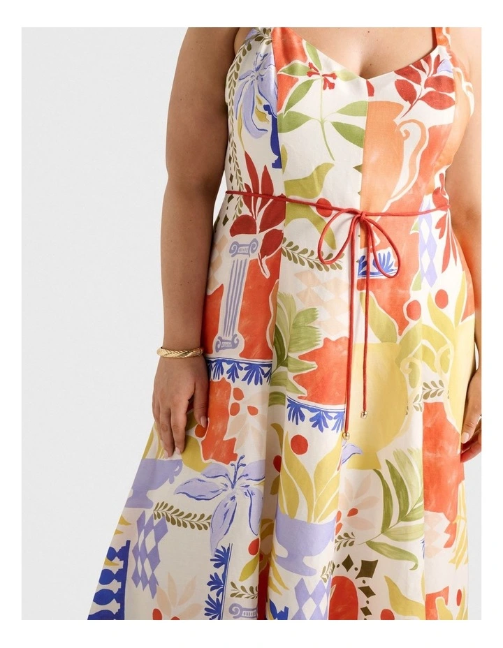 Mattie Seam Detail Linen Midi Dress in Multi image 4