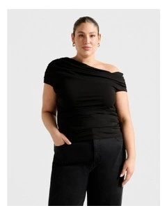 Eris Drape Asymmetrical Crepe Top in Black