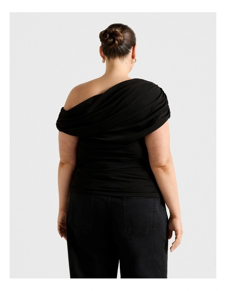 Eris Drape Asymmetrical Crepe Top in Black image 2