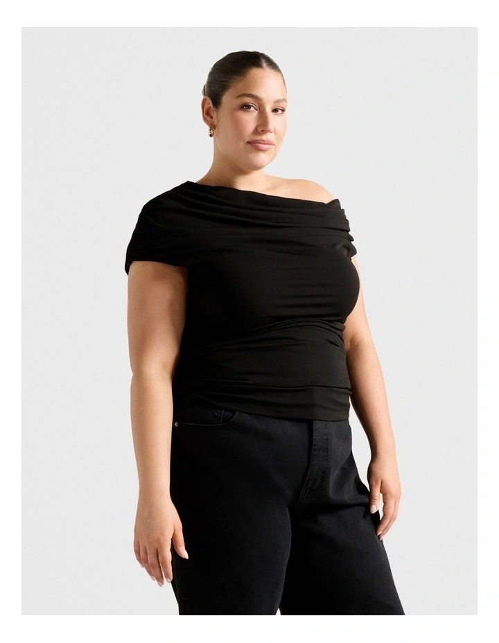 Eris Drape Asymmetrical Crepe Top in Black image 3