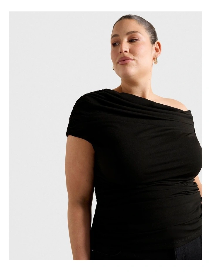 Eris Drape Asymmetrical Crepe Top in Black image 4