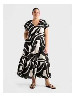 Mara Puff Sleeves Midi Dress in Multi