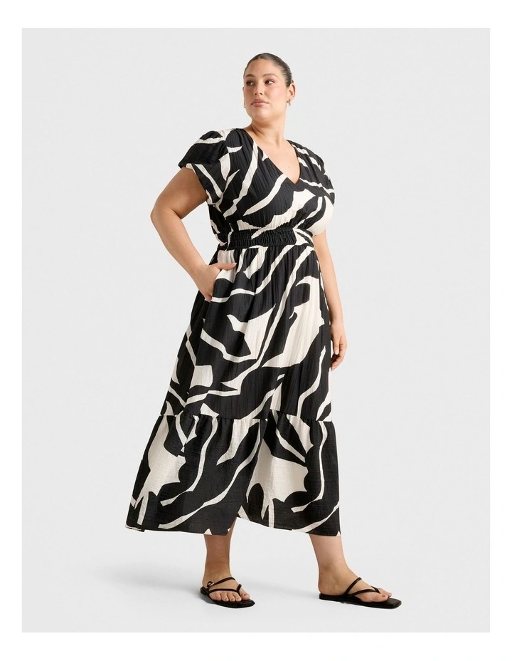 Mara Puff Sleeves Midi Dress in Multi image 3