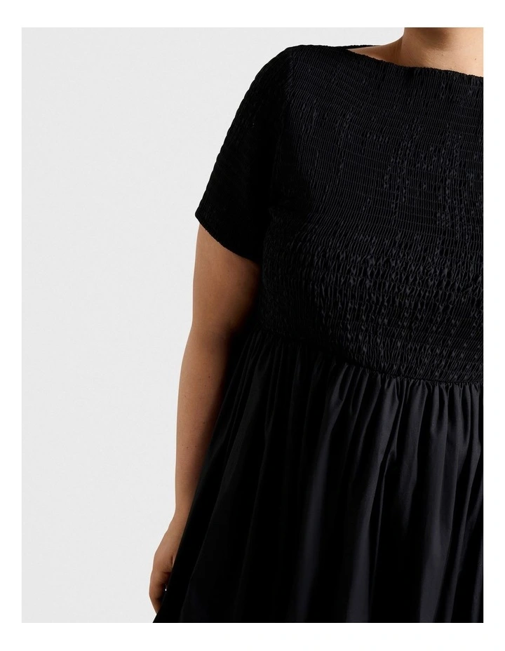 Meera Boat Neck Shirred Midi Dress in Black image 4