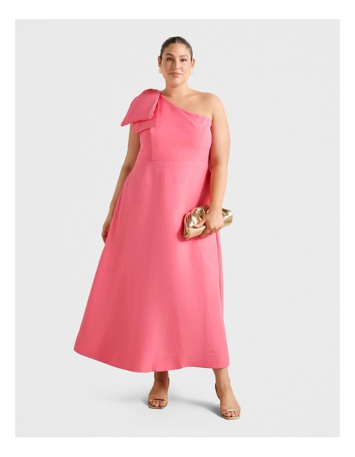 Danni Asymmetrical Bow Midi Dress in Pink image 1