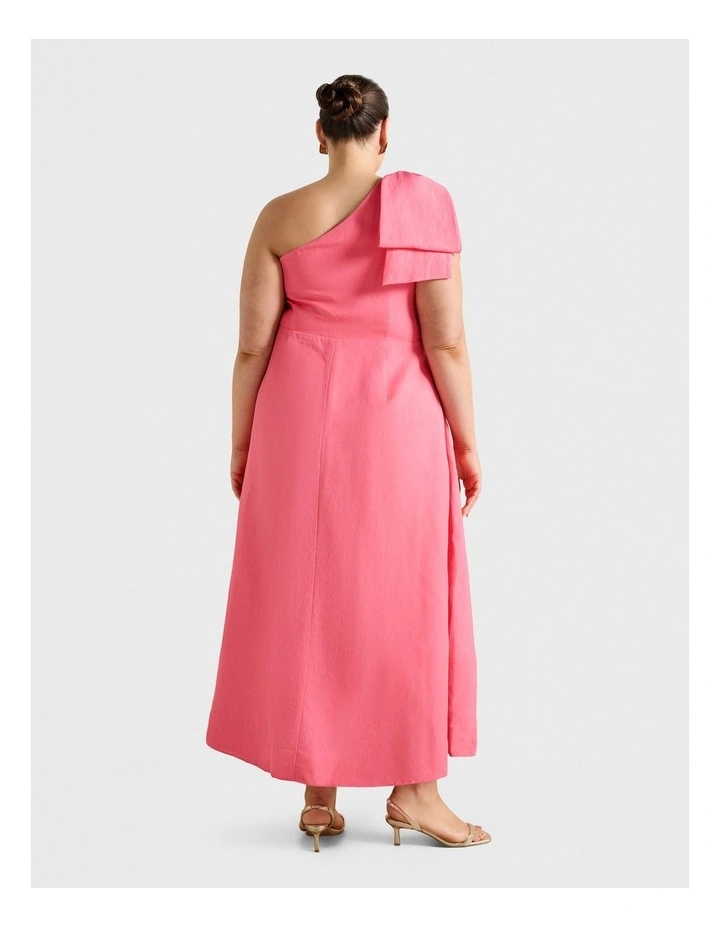 Danni Asymmetrical Bow Midi Dress in Pink image 2