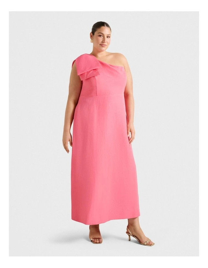 Danni Asymmetrical Bow Midi Dress in Pink image 3