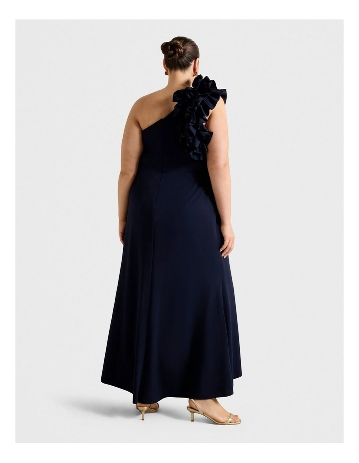 Leanne One Shoulder Ruffle Dress in Navy image 2