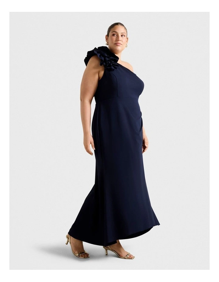 Leanne One Shoulder Ruffle Dress in Navy image 3