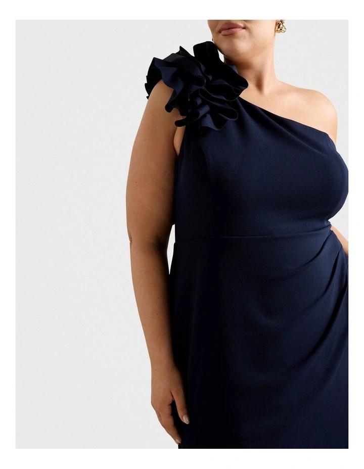 Leanne One Shoulder Ruffle Dress in Navy image 4