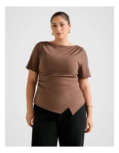 Electra Crepe Split T-Shirt in Brown