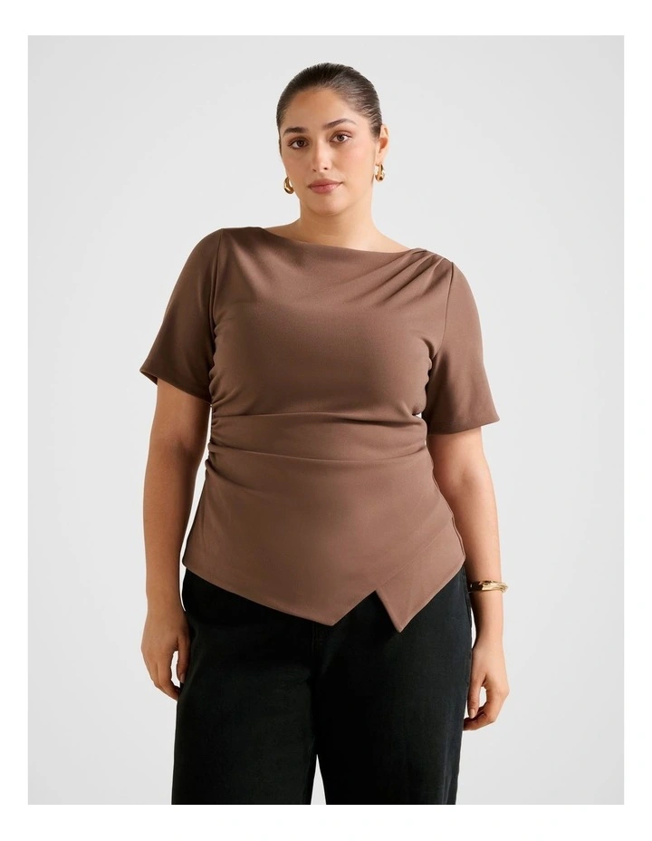 Electra Crepe Split T-Shirt in Brown image 1