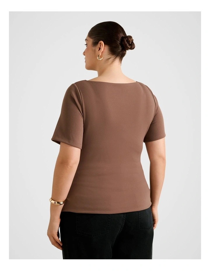 Electra Crepe Split T-Shirt in Brown image 2