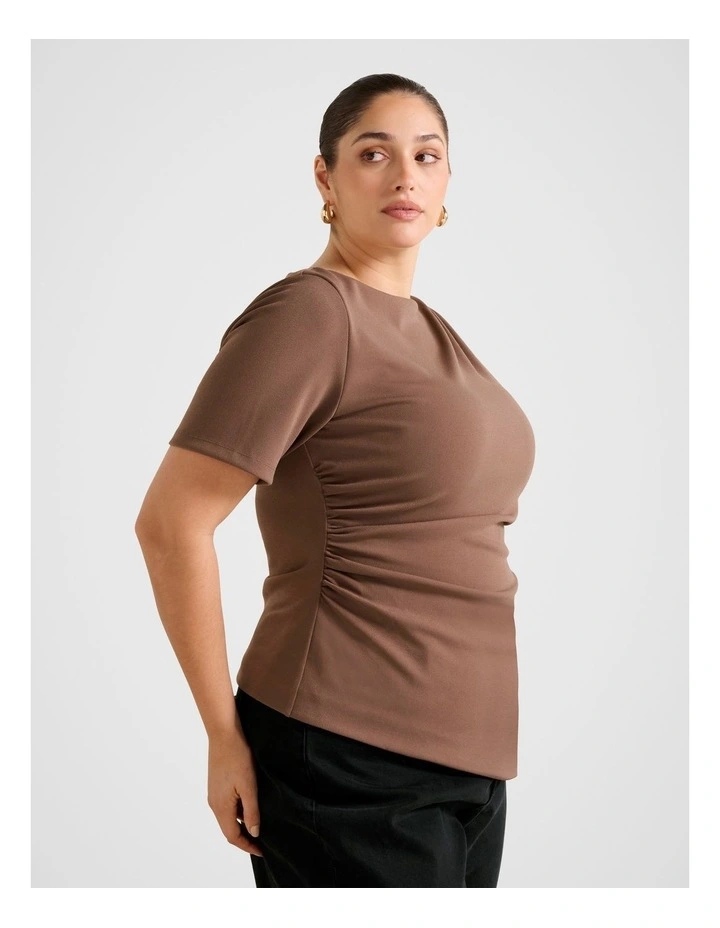 Electra Crepe Split T-Shirt in Brown image 3
