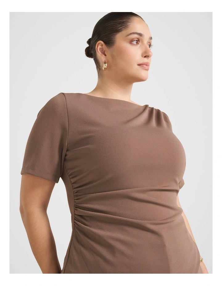 Electra Crepe Split T-Shirt in Brown image 4