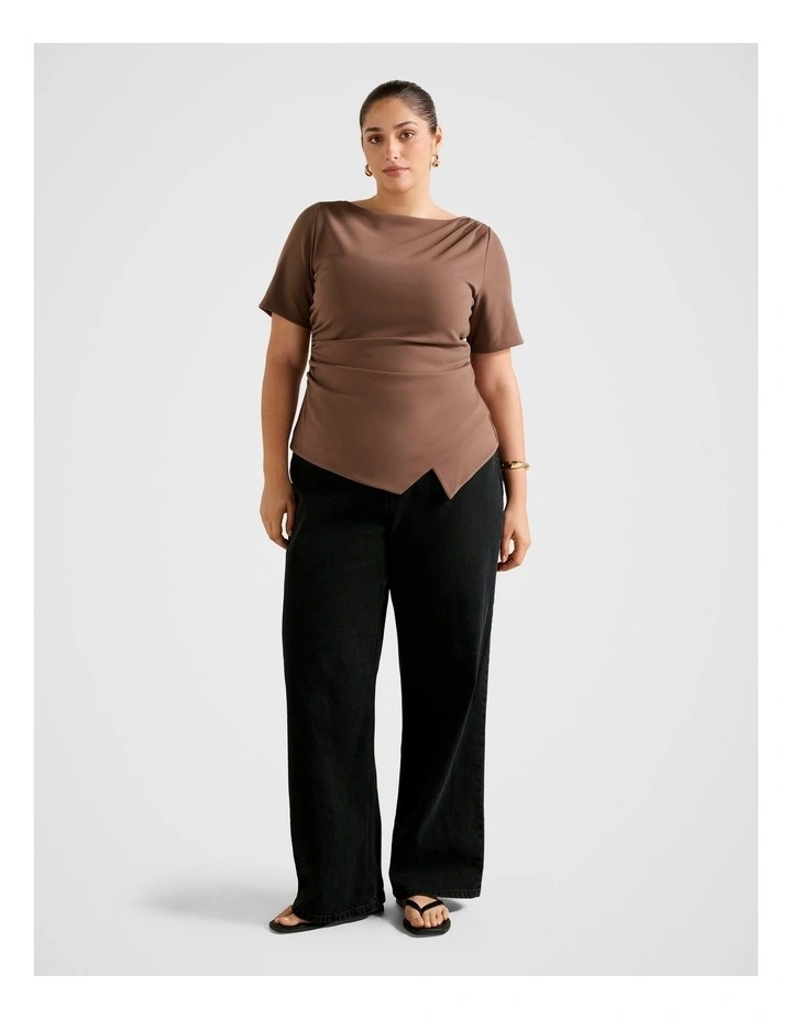 Electra Crepe Split T-Shirt in Brown image 5