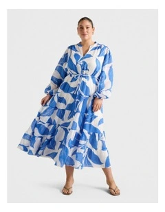 Adeline Tiered Midi Dress in Blue