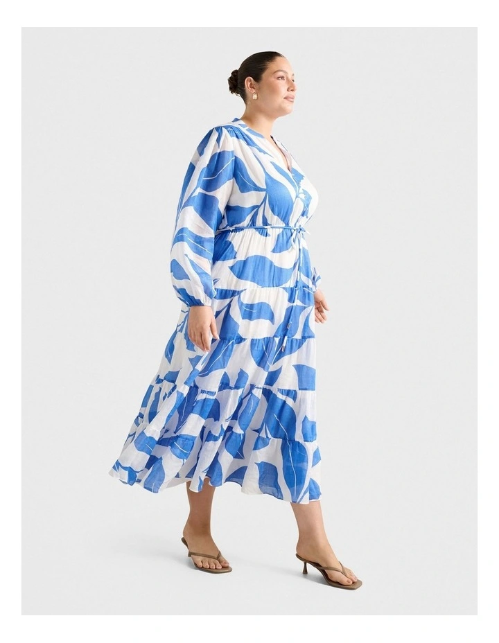 Adeline Tiered Midi Dress in Blue image 3