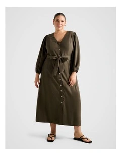 Harmonia Button Midi Dress in Green