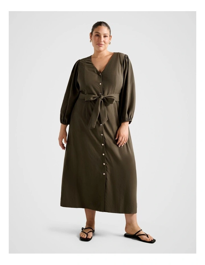 Harmonia Button Midi Dress in Green image 1