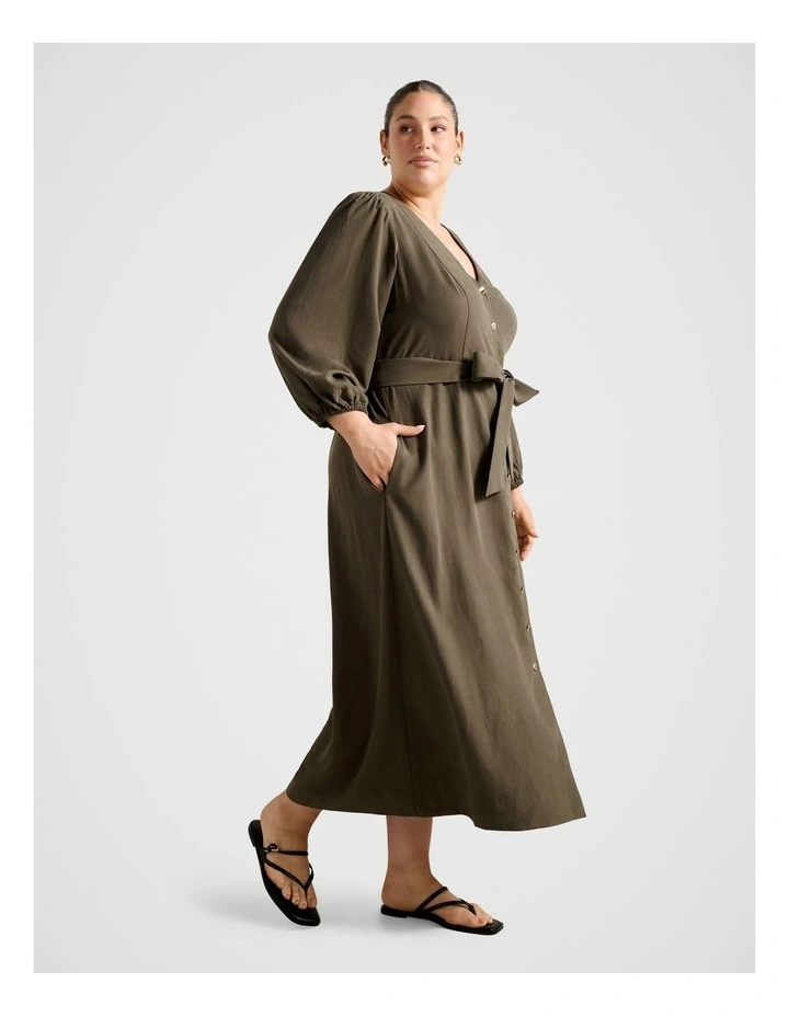 Harmonia Button Midi Dress in Green image 3