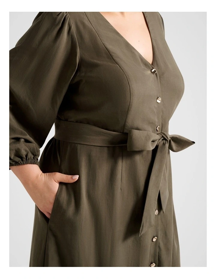 Harmonia Button Midi Dress in Green image 4