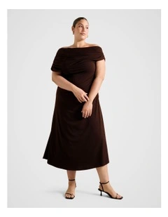 Eris Drape Asymmetrical Crepe Midi Dress