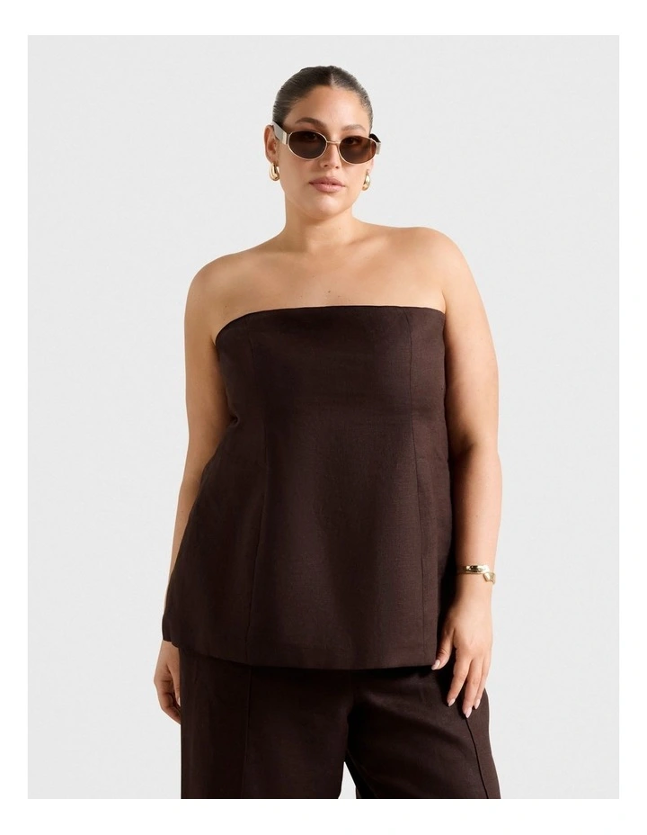 Delton Linen Bandeau Top in Brown image 1