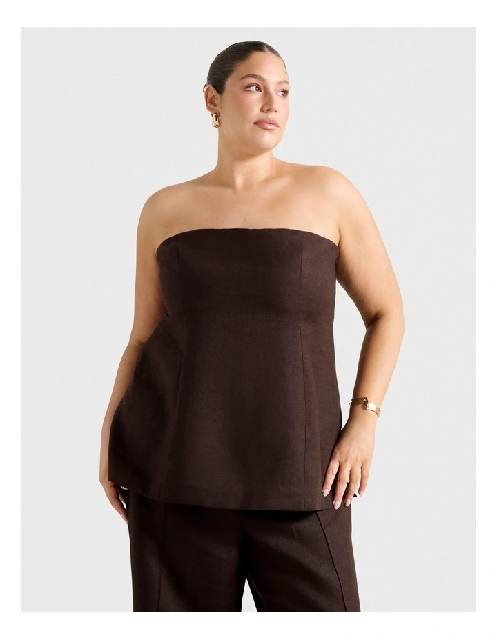 Delton Linen Bandeau Top in Brown image 3