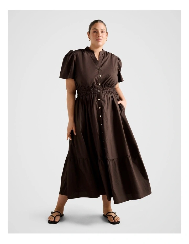 Eleanor Button Down Midi Dress in Brown image 1
