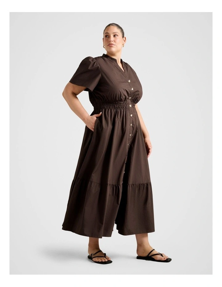 Eleanor Button Down Midi Dress in Brown image 3