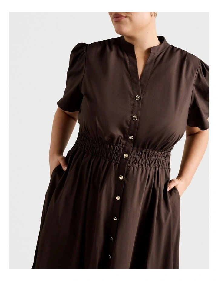 Eleanor Button Down Midi Dress in Brown image 4