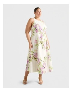 Sophia High Neck Printed Midi Dress in Cream