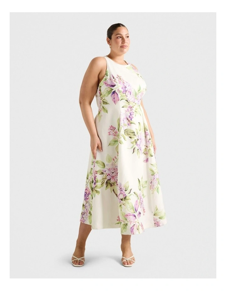 Sophia High Neck Printed Midi Dress in Cream image 1