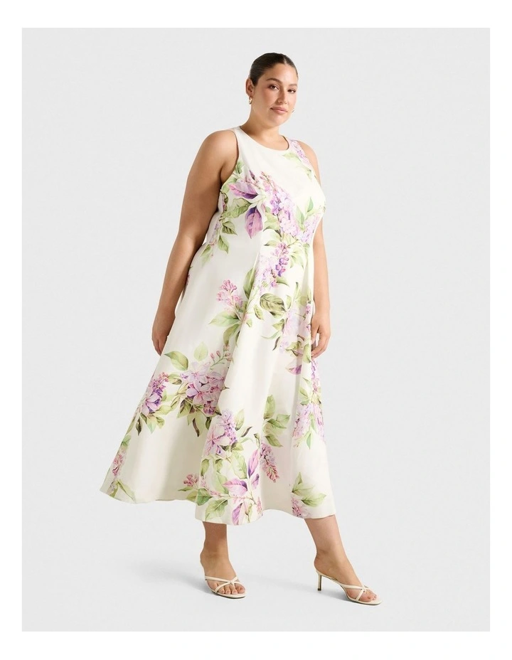 Sophia High Neck Printed Midi Dress in Cream image 3