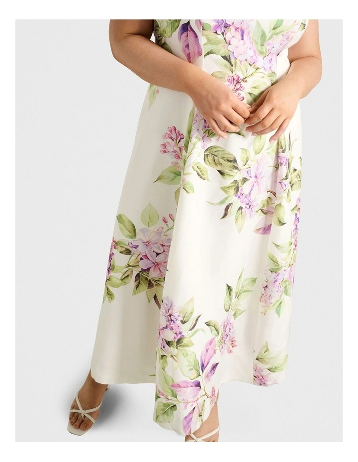 Sophia High Neck Printed Midi Dress in Cream image 4