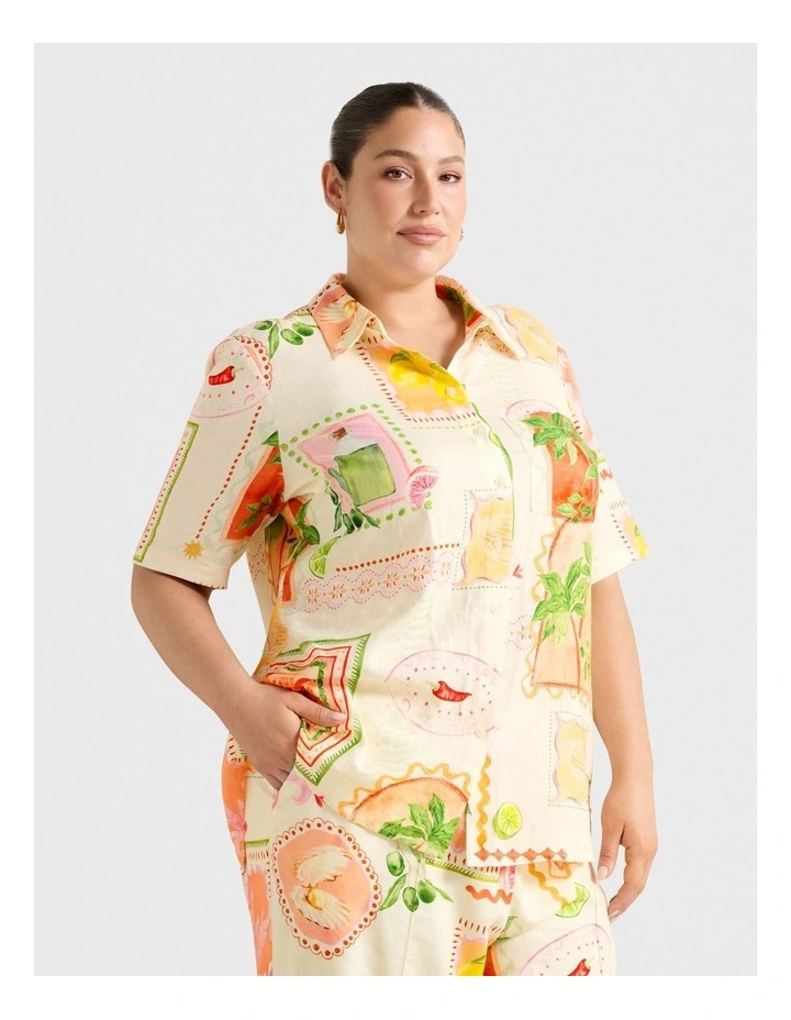 Kailani Linen Button Up Shirt in Multi image 3