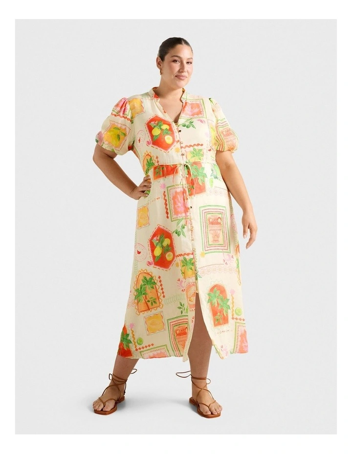 Sophie Puff Sleeves Midi Dress in Multi image 1