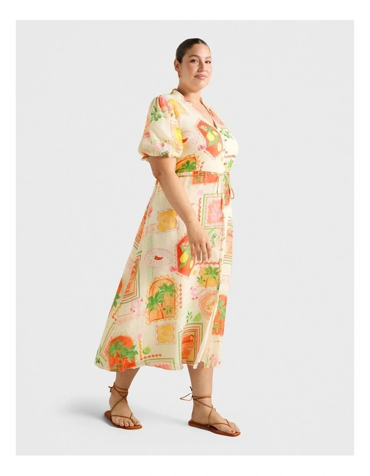 Sophie Puff Sleeves Midi Dress in Multi image 3