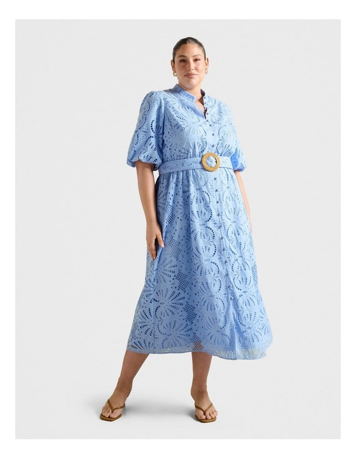 Valencia Broderie Shirt Dress in Blue image 1