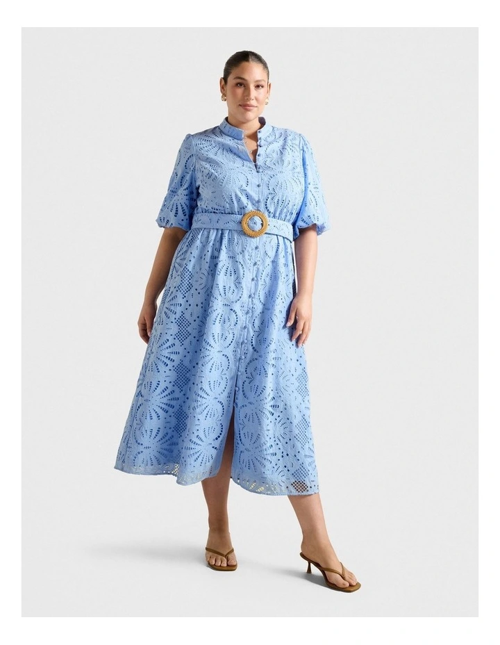 Valencia Broderie Shirt Dress in Blue image 3