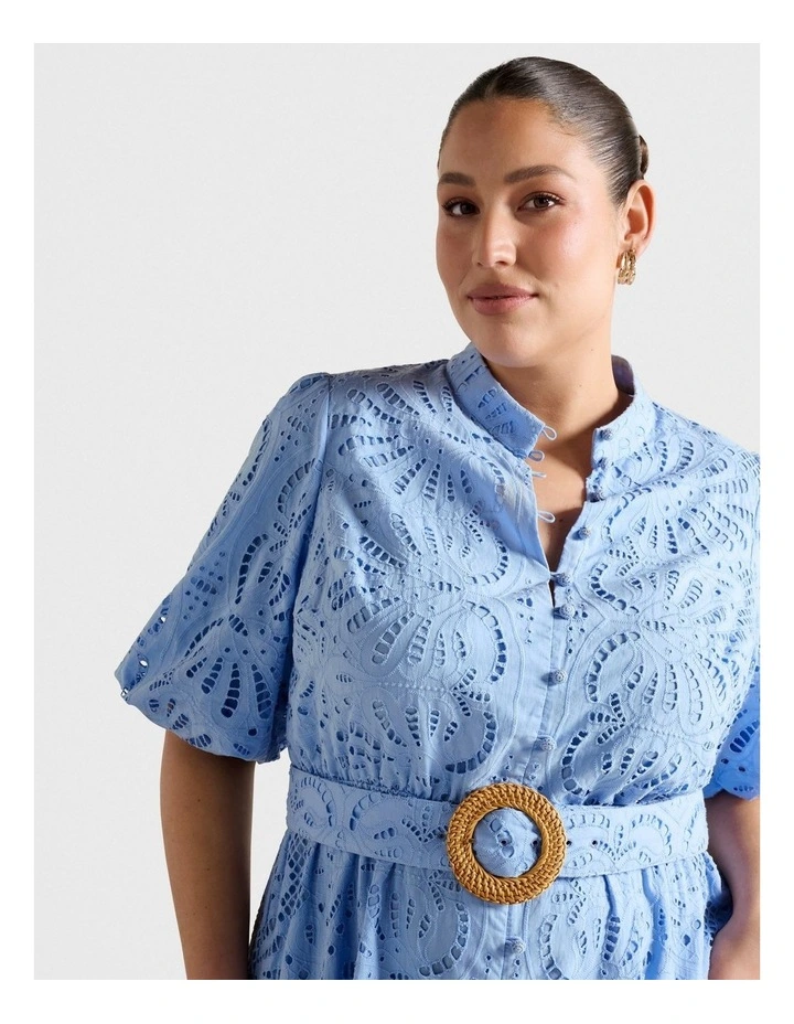 Valencia Broderie Shirt Dress in Blue image 4