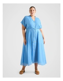 Jemma Shirt Midi Dress in Blue