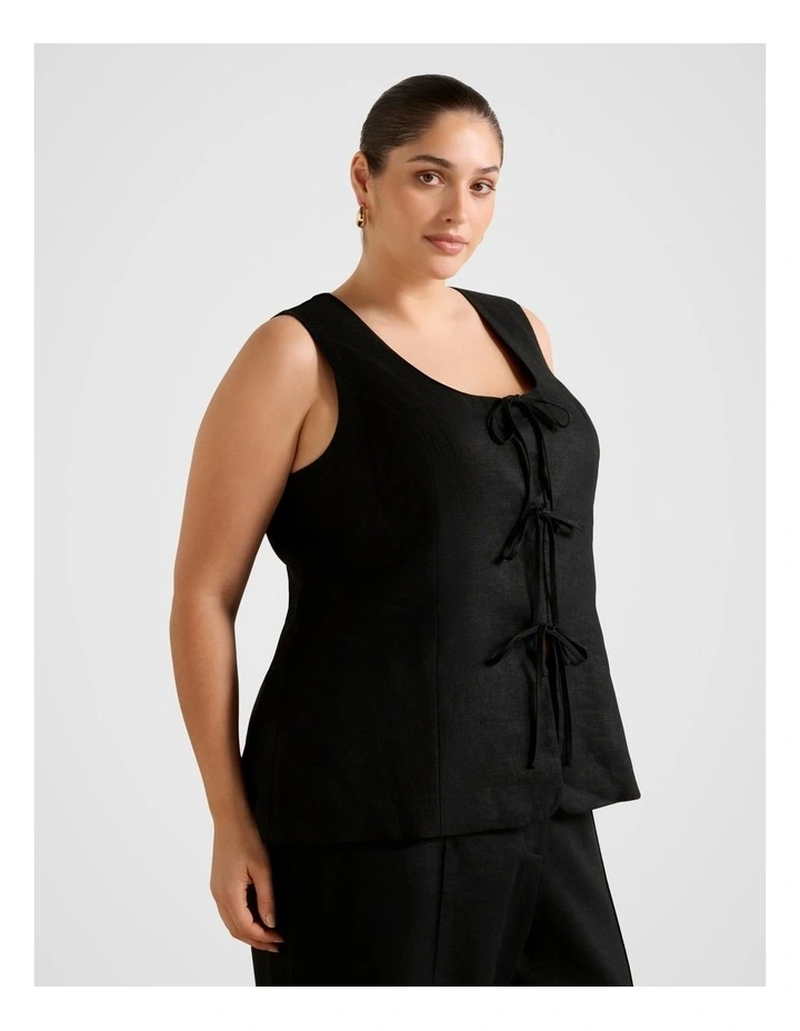 Tia Tie Front Waistcoat in Black image 3