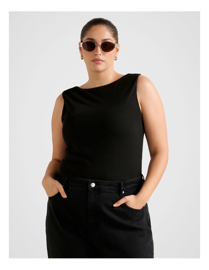 Frankie Boat Neck Tank Top in Black image 1