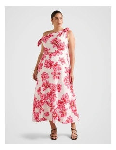 Vinetta Asymmetric Bow Midi Dress in Pink