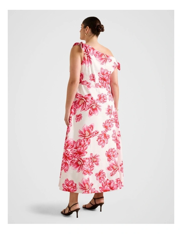 Vinetta Asymmetric Bow Midi Dress in Pink image 2