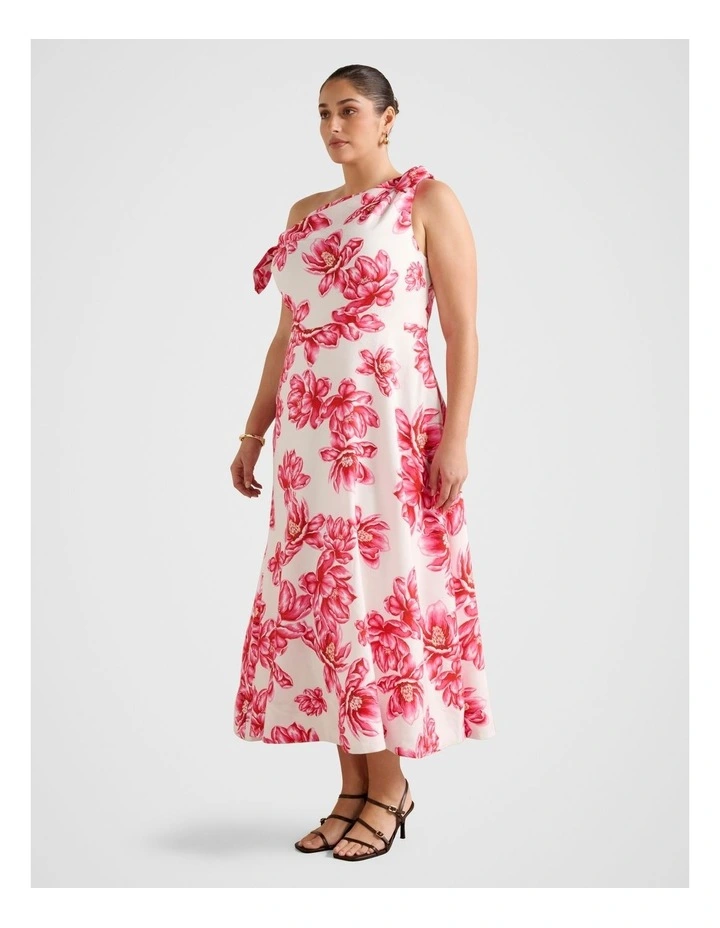 Vinetta Asymmetric Bow Midi Dress in Pink image 3